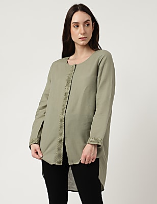 Linen Mix Lace Round Neck Tunic