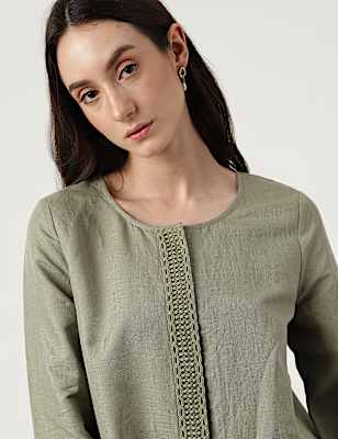 Linen Mix Lace Round Neck Tunic