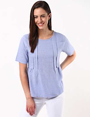 Linen Mix Pleat Top