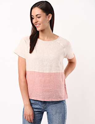 Linen Mix Color Blocked Top