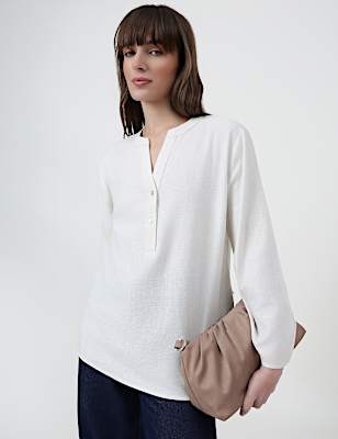 Linen Rich Plain Mandarin Collar Top