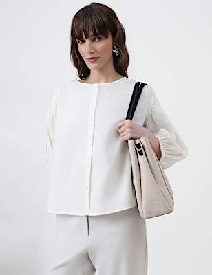 Linen Rich Plain Round Neck Top