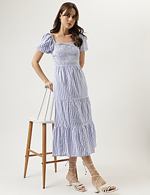 Printed Midi Square Neck Dress