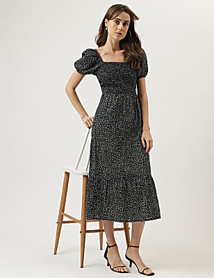 Printed Midi Square Neck Dress