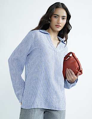 Linen Rich Plain Spread Collar Top