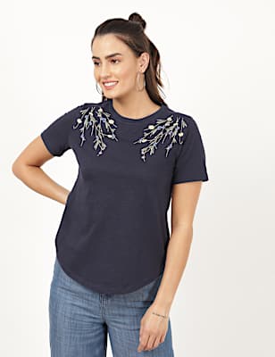 Pure Cotton Embroidery Round Neck Top