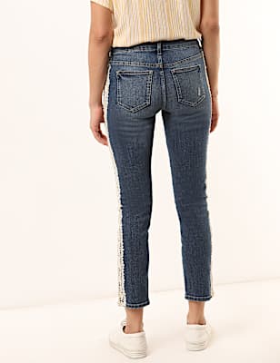 Cotton Mix Side Lace Pattern Slim Fit Jeans