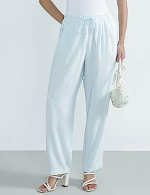 Linen Rich Plain Regular Fit Trousers