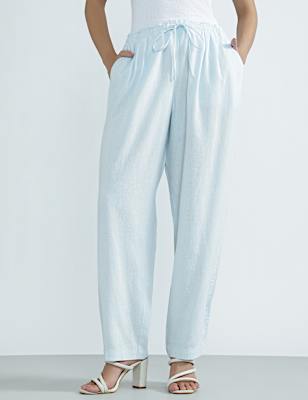 Linen Rich Plain Regular Fit Trousers