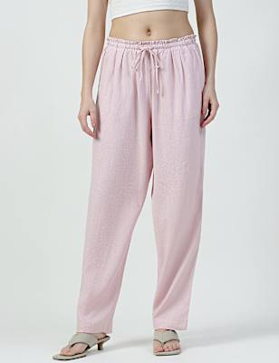 Linen Rich Plain Regular Fit Trousers