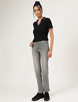 Straight Leg Mid Waist Jeans