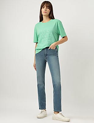 Straight Leg Mid Waist Jeans