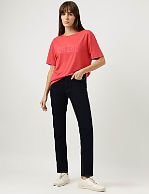 Straight Leg Mid Waist Jeans