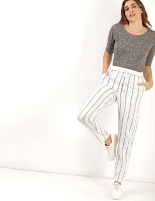 Flax Linen Mix Striped Regular Fit Trouser
