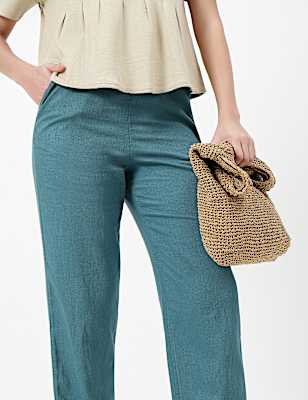 LINEN BLEND TAPERED ANKLE LENGTH TROUSER