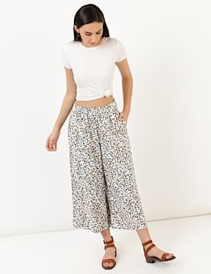 Linen Viscose Wide Cropped Pant