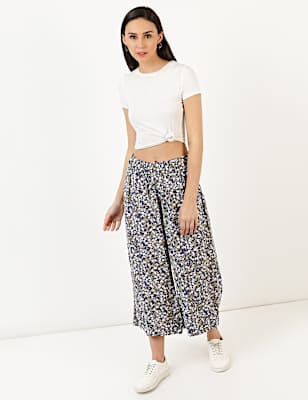 Linen Viscose Wide Cropped Pant