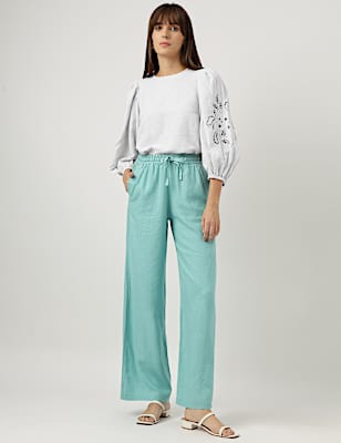 Linen Rich Wide Leg Trousers