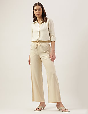 Linen Rich Wide Leg Trousers