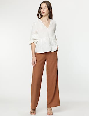 Linen Rich Wide Leg Trousers