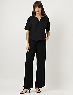 Linen Rich Wide Leg Trousers