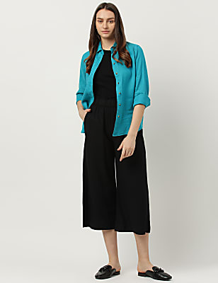 Linen Rich Wide Leg Trousers