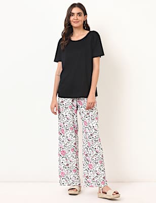 Flax Mix Floral Regular Fit Trousers