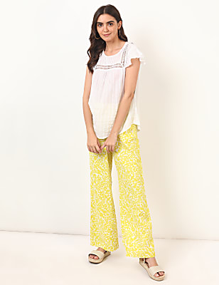 Linen rich Printed wide leg Pants