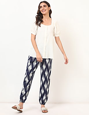 Linen Mix Printed Regular Fit Jogger