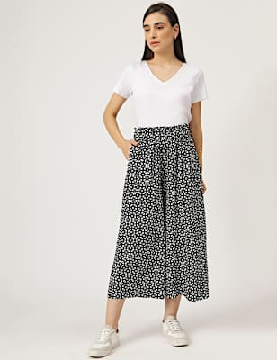 Linen Mix Printed Wide Leg Culottes