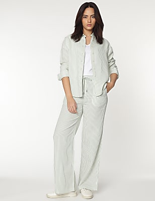 Linen Rich Striped Relaxed Fit Trousers