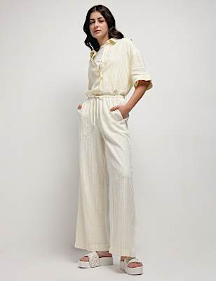 Linen Rich Stripes High Rise Trousers