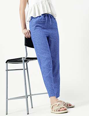 Linen Rich Plain Relaxed Fit Trousers