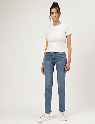 Straight Fit Cotton Blend Jeans
