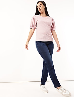 Straight Fit Cotton Blend Jeans