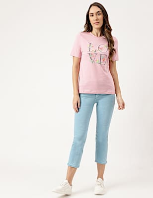 Cropped High Waist Button Front Jeans