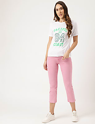 Cropped High Waist Button Front Jeans