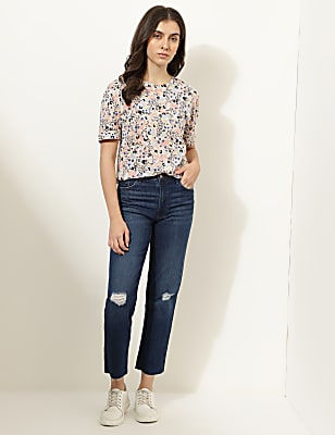 Solid Boyfriend Fit Jeans