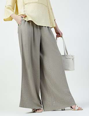 Linen Rich Plain Relaxed Fit Trousers