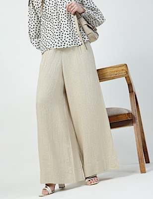 Linen Rich Plain Relaxed Fit Trousers