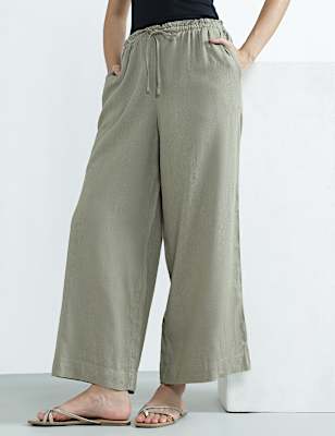 Linen Rich Plain Regular Fit Trousers