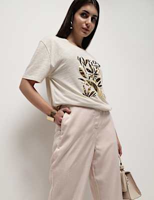 Flared Leg Mid Rise Trousers