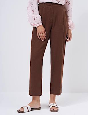 Linen Rich Pleat Front Cropped Trousers
