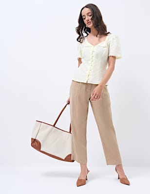 Linen Rich Pleat Front Cropped Trousers