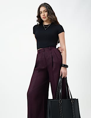 Linen Rich Textured Regular Fit Trousers