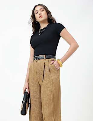 Linen Rich Textured Regular Fit Trousers