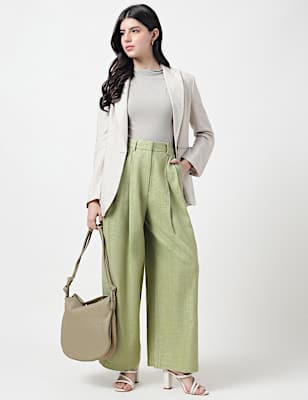 Flax Mix Plain Regular Fit Trousers