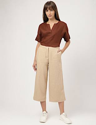 Linen Rich Wide Leg Trousers