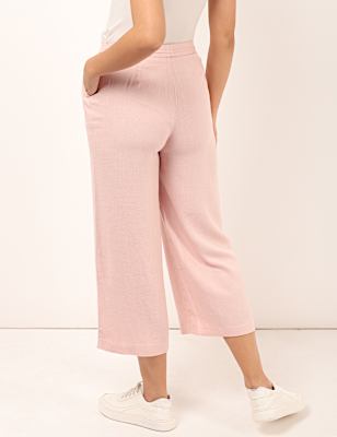 Linen Mix Plain Cropped Fit Trouser