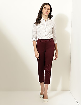 Mid Waist Slim Fit Stretch Formal Trousers